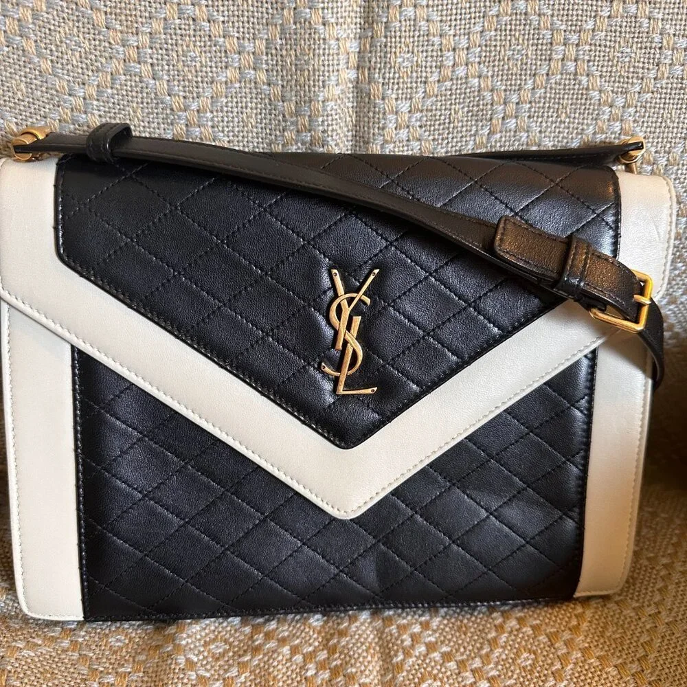 YSL Black and White Lambskin Gaby Satchel Bag - Picture 7 of 12